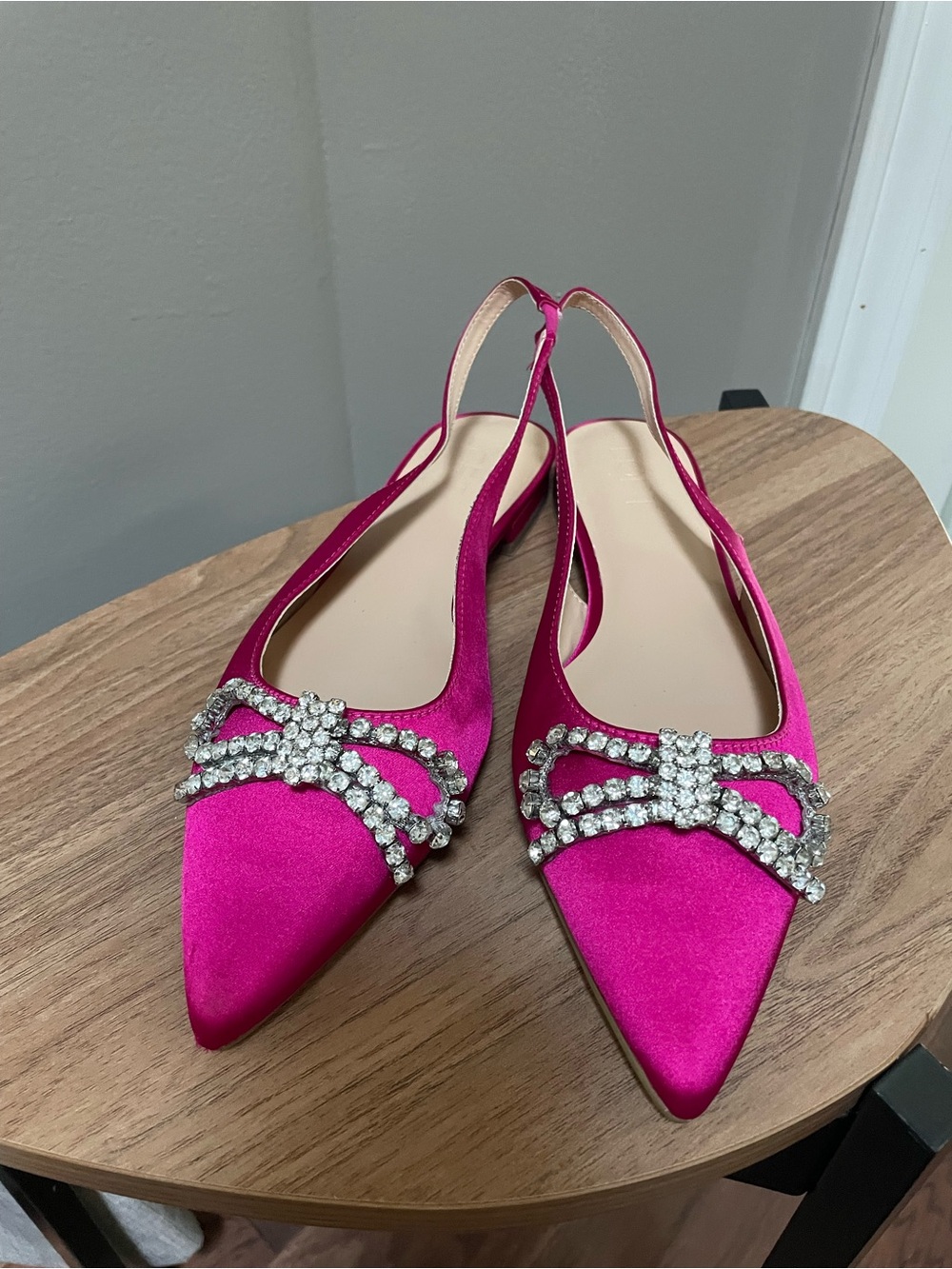 LOFT Hot Pink Satin Slingback Flats with Crystal Bow